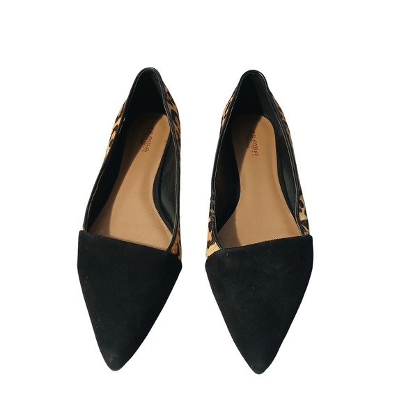 Crown Vintage Shoes - Crown Vintage Women Leopard Calf Hair Black‎ Suede Pointed Toe Flasize 8.5